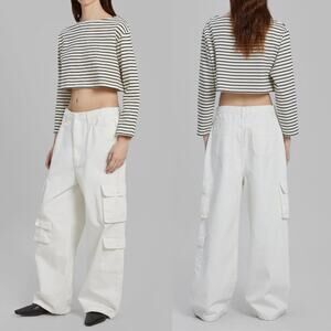 The Frankie Shop Hailey Denim Oversized Cargo Pants in White‎ Size Small